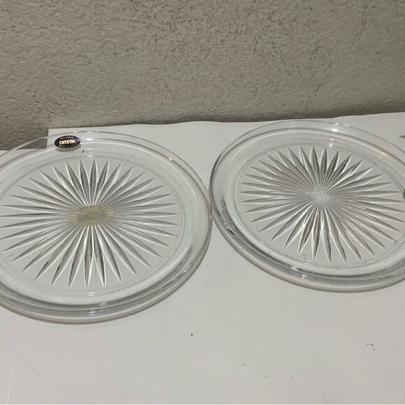 New Crystal 8 1/2" Platter  Starburst Pattern - Made in USA 24% Lead Set of 2 G3 - Picture 2 of 6